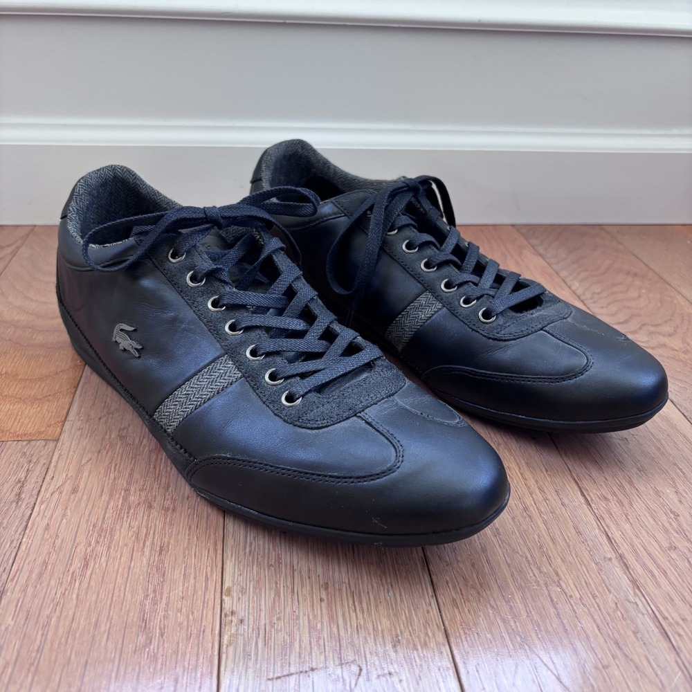 Lacoste Misano 25 Srm Black Leather Shoes Men's Size 10.5 Dress Casual Sneakers